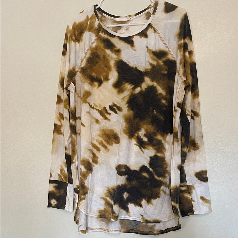 Tek Gear Cream and Brown Tie-Dye Long Sleeve Top - Picture 1 of 4